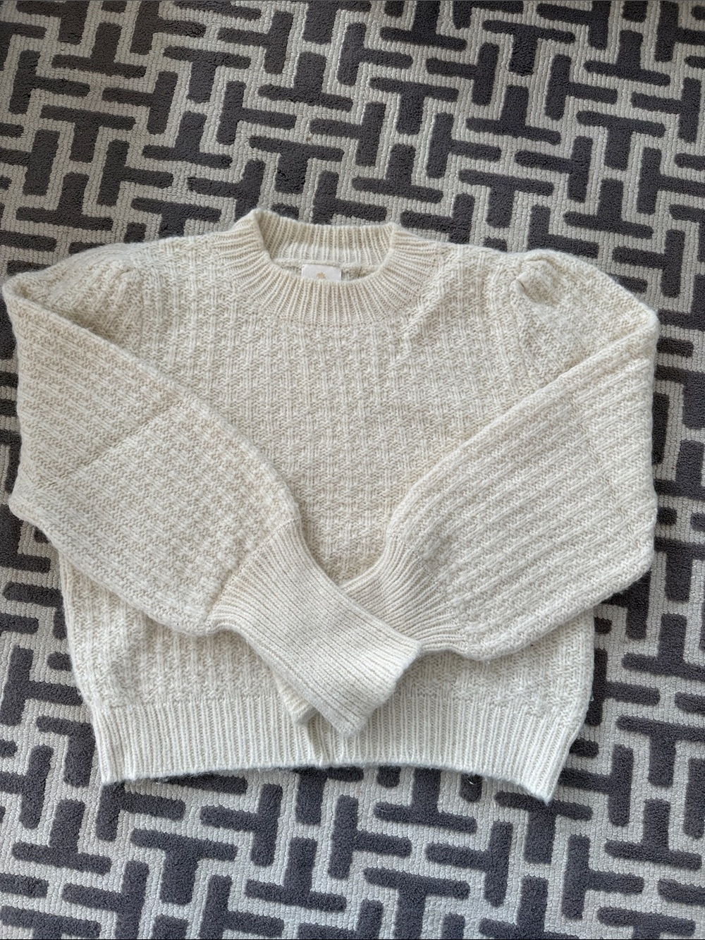 Women's Cream Textured Crewneck Sweater